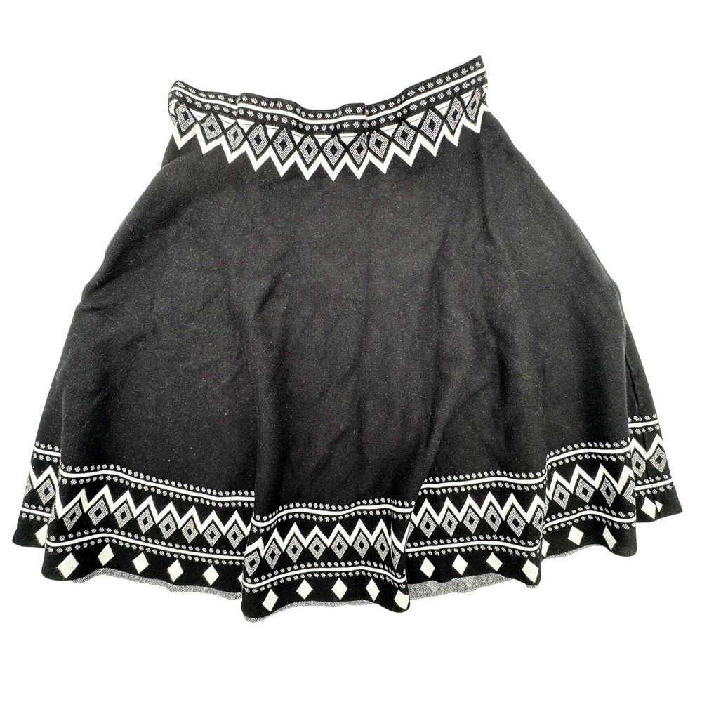 SIONI Women's Large Black White Geometric Knit Elastic Waist Y2K‎ Skater Skirt